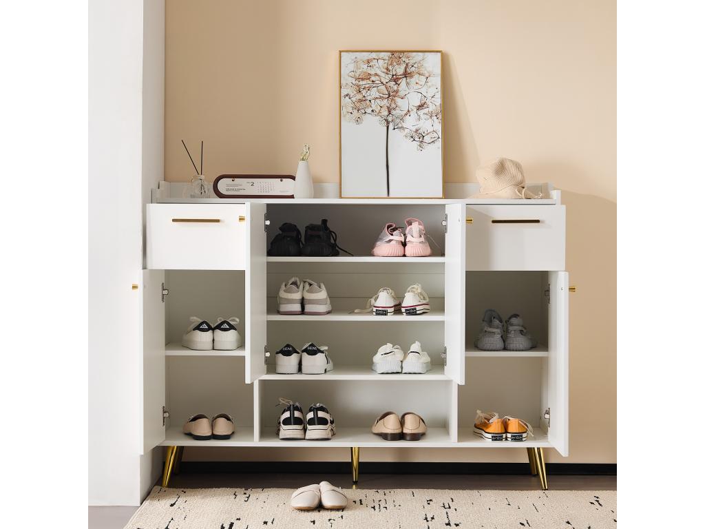 Shoe cabinet - 2 drawers, 4 doors, open compartment - White SMTG48362
