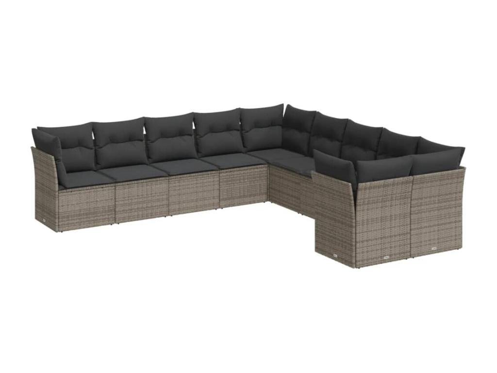 10-piece garden furniture set with cushions, grey woven resin BWGX68696