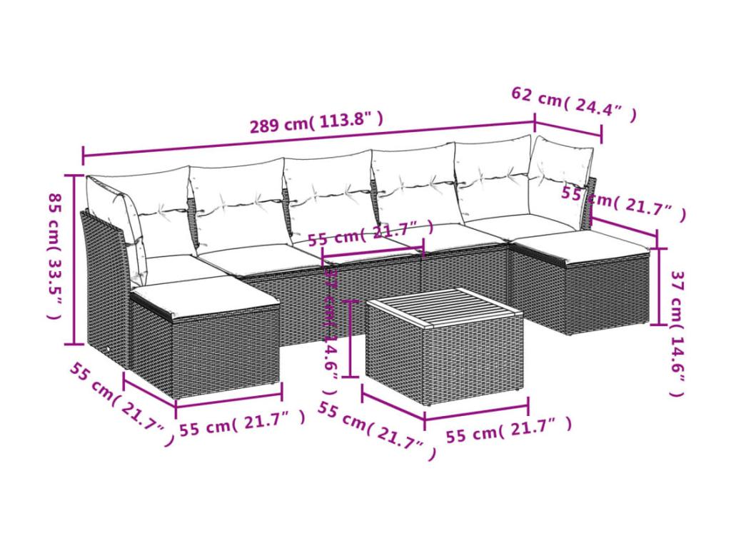 8-piece garden furniture set with cushions, black woven resin JFDW09480