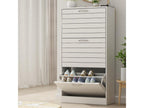 Shoe cabinet, entryway cabinet with 3 drop-down doors, holds 16 pairs of shoes, living room, 40.5x15x121cm, White, PLAC82380