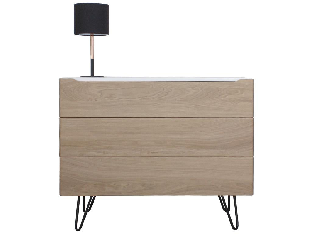 Chest of drawers in bleached and white lacquered oak with 3 drawers - 100W x 46D QOSM52168
