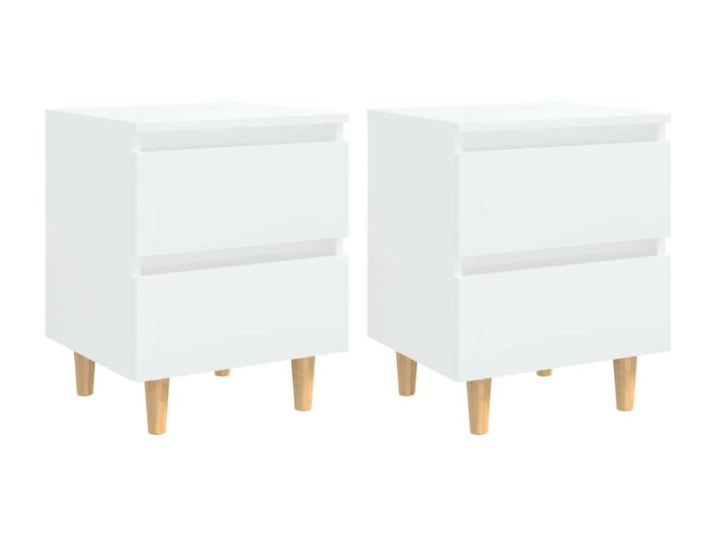 Bedside tables with pine legs, 2 pcs, glossy white, 40x35x50 cm, PRYQ02685