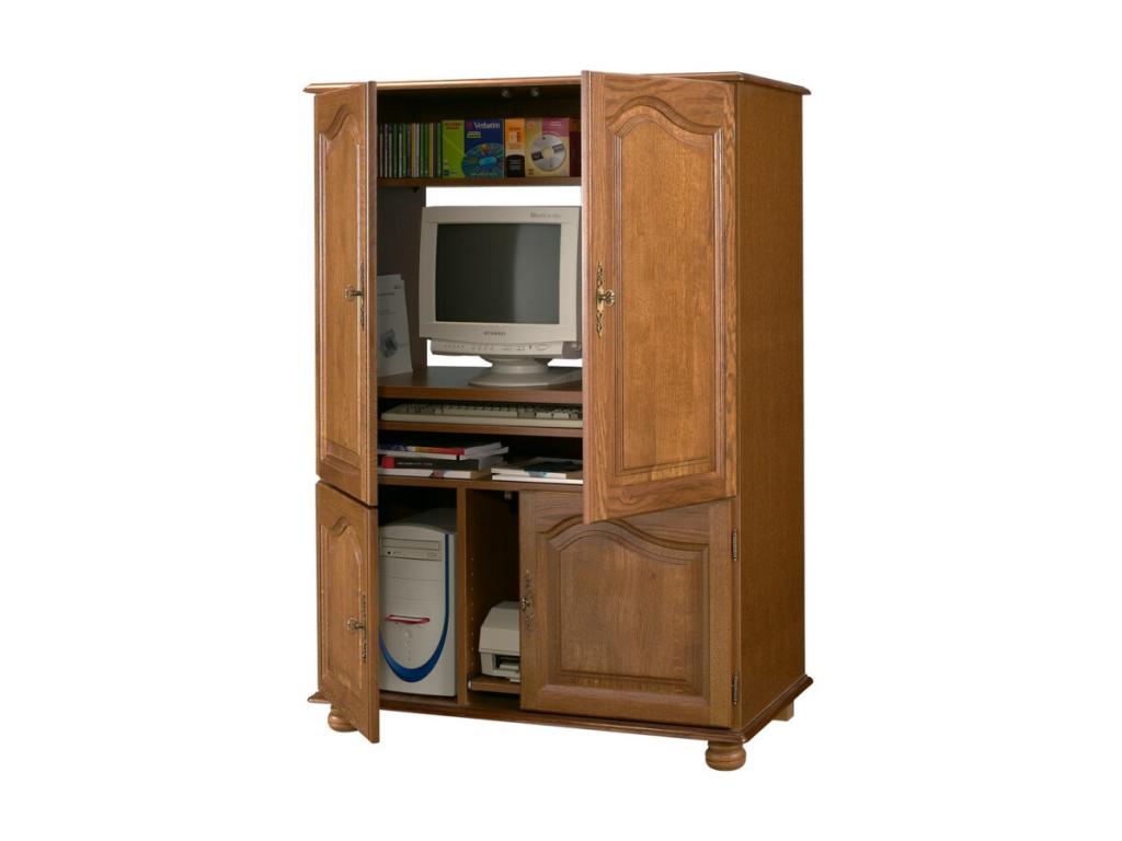 Oak Computer Cabinet with 4 Doors and 7 Shelves, W 97 H 141 D 54 cm NYHR16989