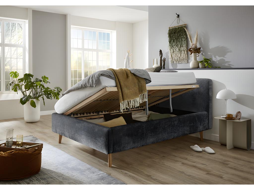 Upholstered adult bed 140x200cm with Zensova anthracite headboard and storage compartment SCQH08522