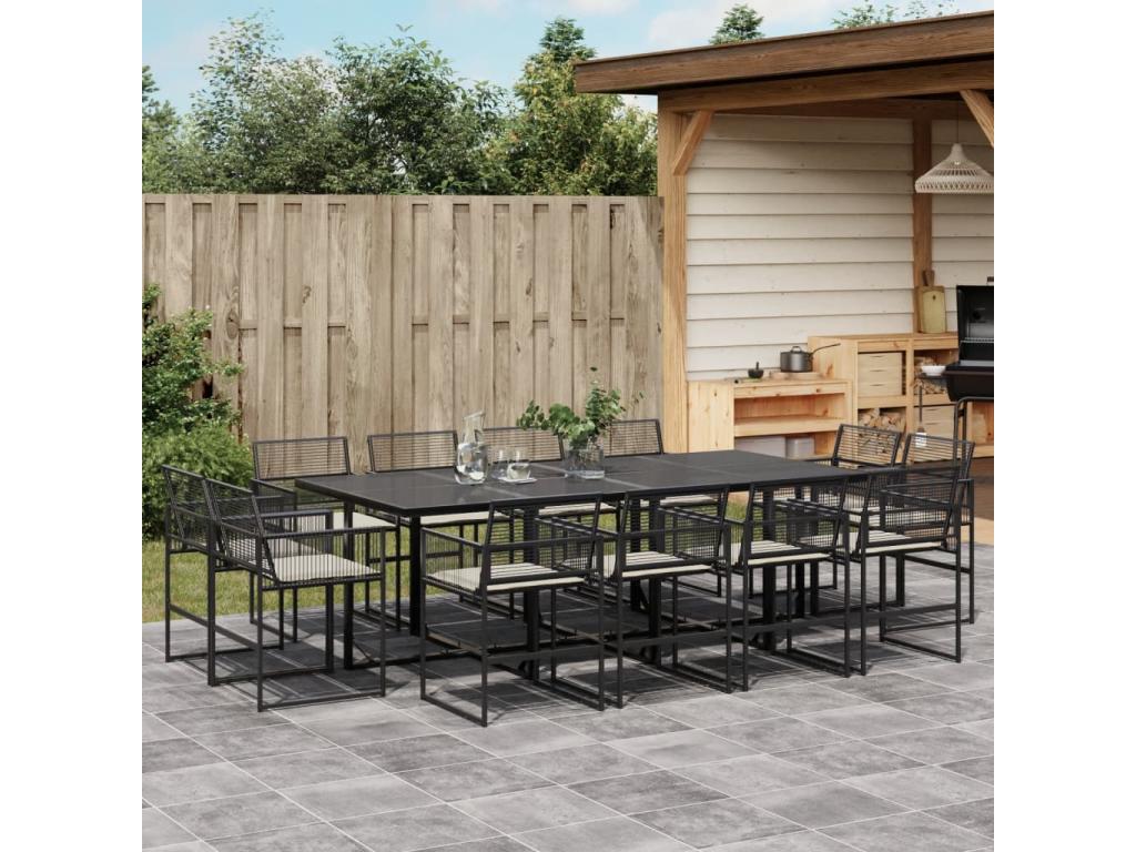 13-piece garden dining set with cushions, Zensova woven resin DFYP01336