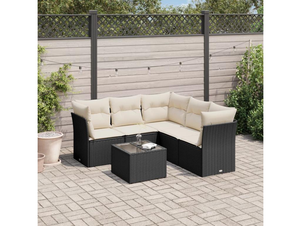 6-piece garden furniture set with cushions, black woven resin BSUU66717