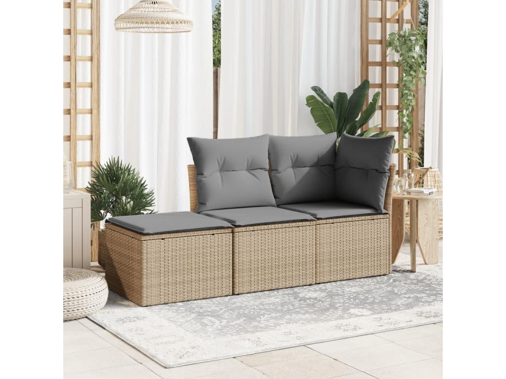 Garden stool with beige cushion 55x55x37 woven resin KTGM29864