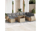 9-piece garden furniture set with cushions, beige woven resin QAMB29855