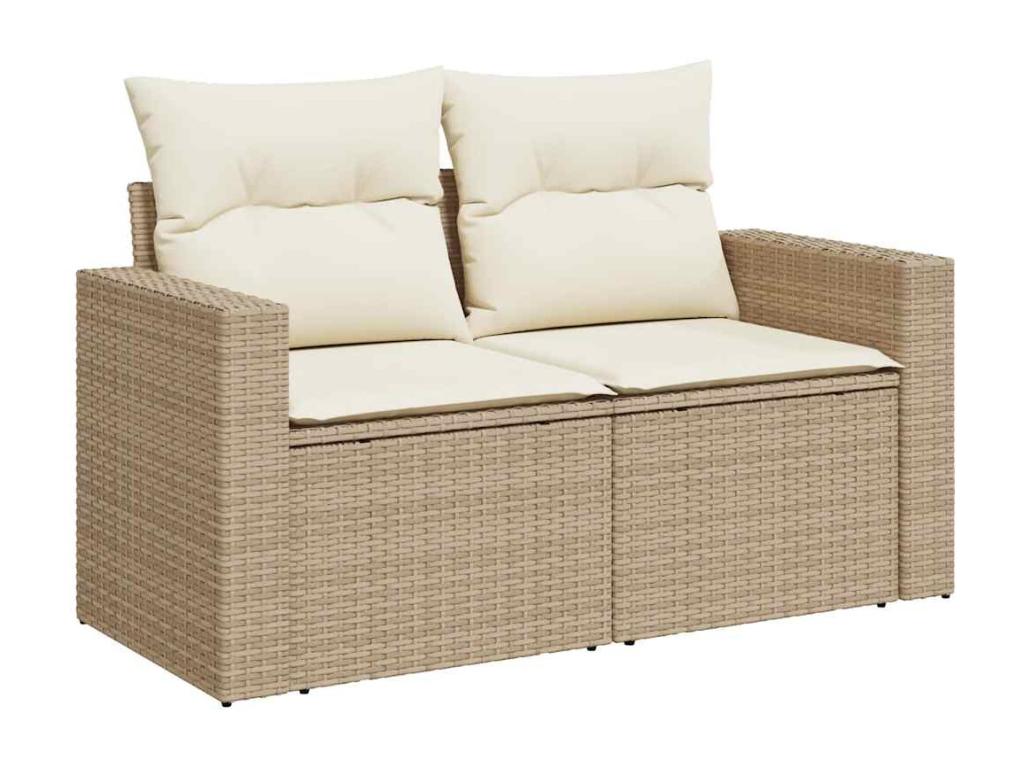 7-piece garden furniture set with cushions, beige woven resin NJLF38409