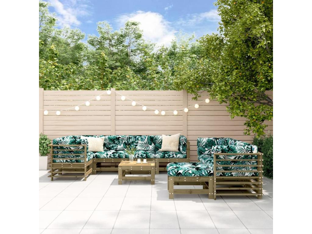 10-piece garden furniture set with cushions, impregnated pine wood AAVD24656