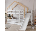 Bunk bed 90x200 cm for 2 sleeping spaces - cabin bed with slide and corner access ladder with 3 steps, 2 solid wood drawers - natural white GLRO76080