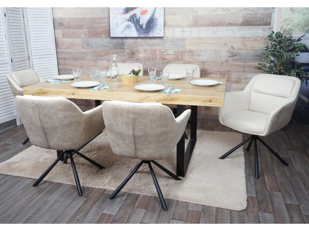 Set of 6 Zensova-K33 dining chairs - kitchen chair - swivel, auto-position - Zensova/ textile - faux leather - cream EEEA30573