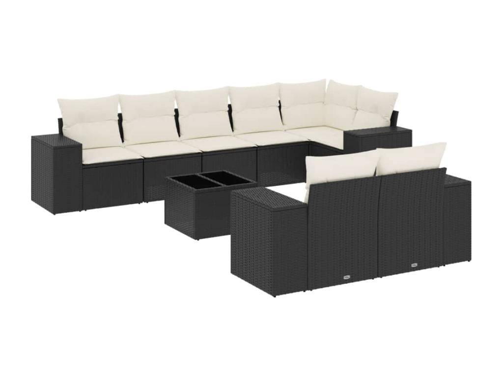 9-piece garden furniture set with cushions, Zensova woven resin IJJL83776