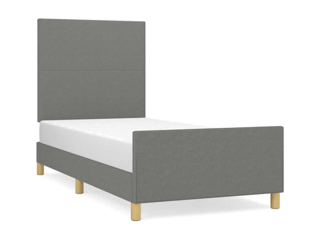 Bed frame with headboard, dark grey, 90x190 cm, fabric, UHDL56626