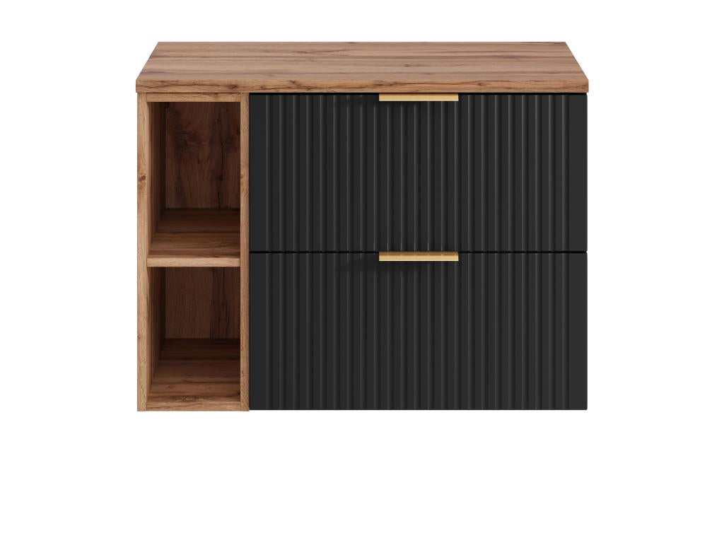 Wall-hung vanity unit with ribbed design and niches - Zensova and light natural finish - W80 cm - Zensova FPFP16726