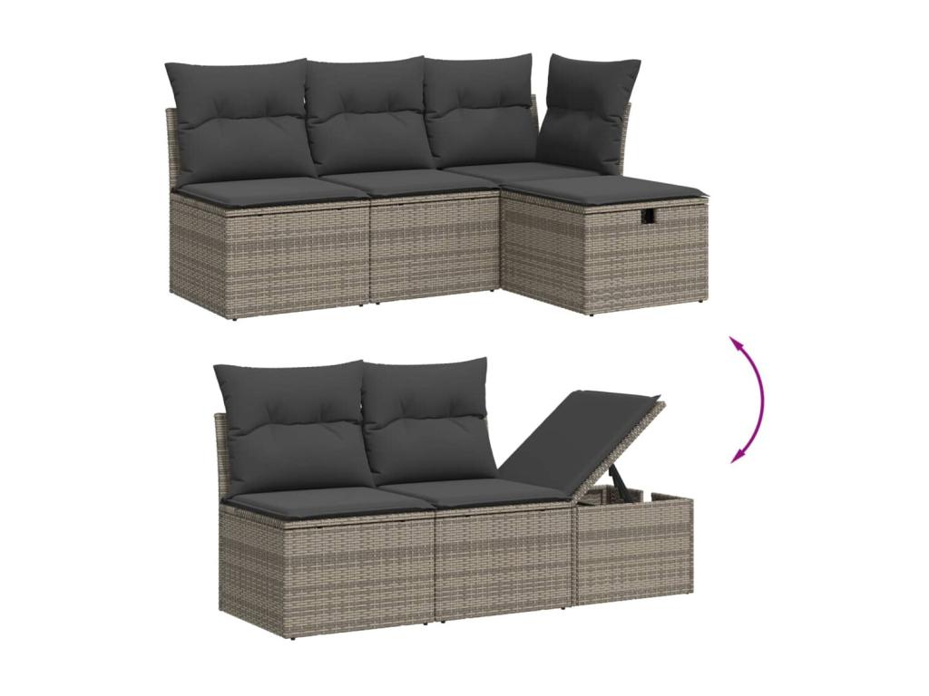 Garden furniture set with cushions, 7 pieces, grey woven resin UAIT00897