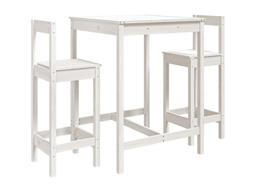 MNON72525 3-Piece White Solid Pine Wood Garden Bar Set