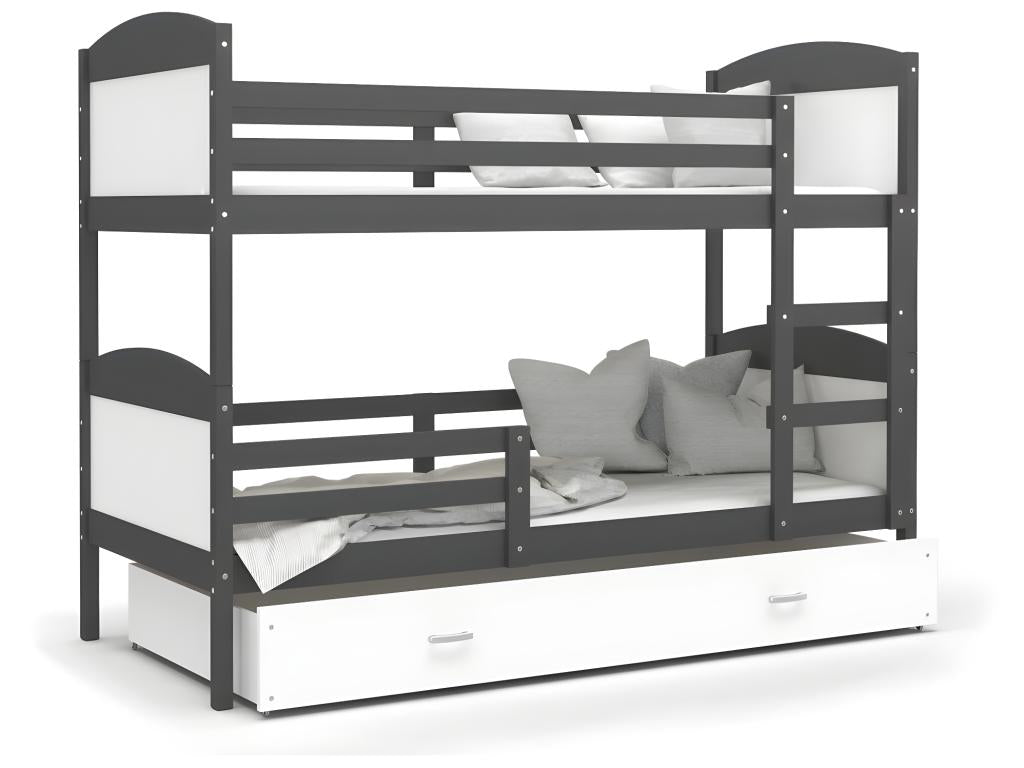 Zensova Bunk Bed 90x190 Grey - White Delivered with slatted bed bases, drawer and 7cm foam mattress DJSI01284
