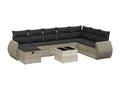 8-piece garden furniture set with light grey cushions, woven resin MSYE01250