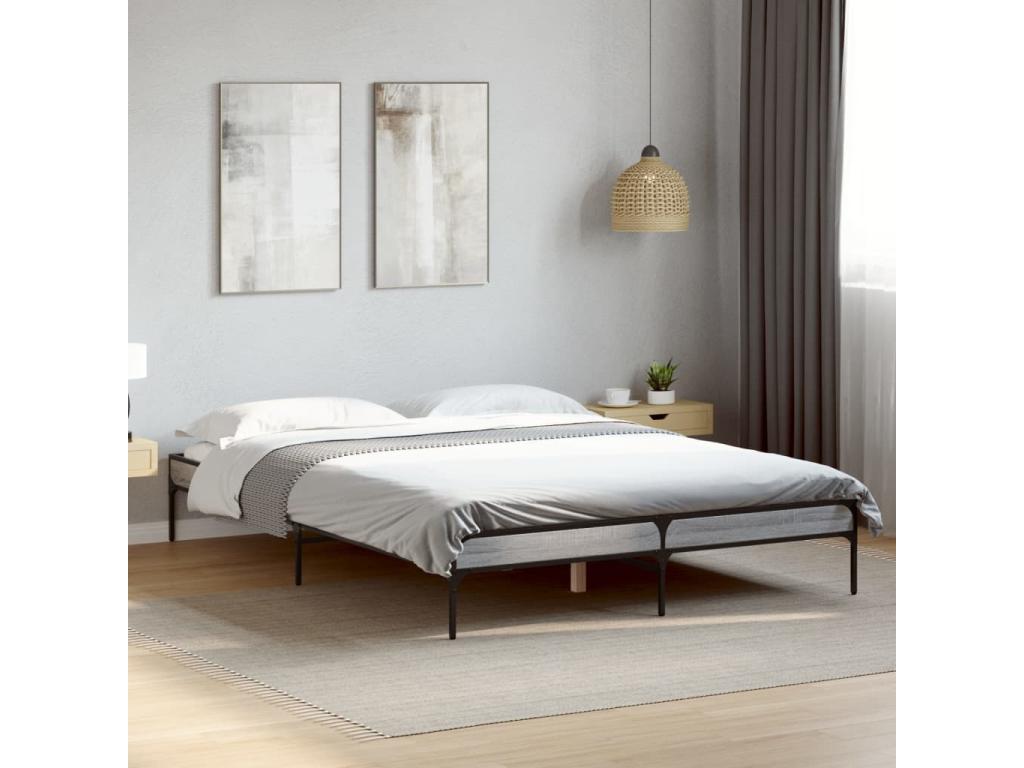 Lysvia grey bed frame 140x190 cm engineered wood and metal GOIJ63626