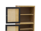 High chest of drawers in mango wood and caning FNTE80271