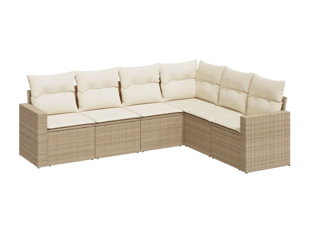Garden furniture set with cushions, 6 pieces, beige woven resin, NQYL50758