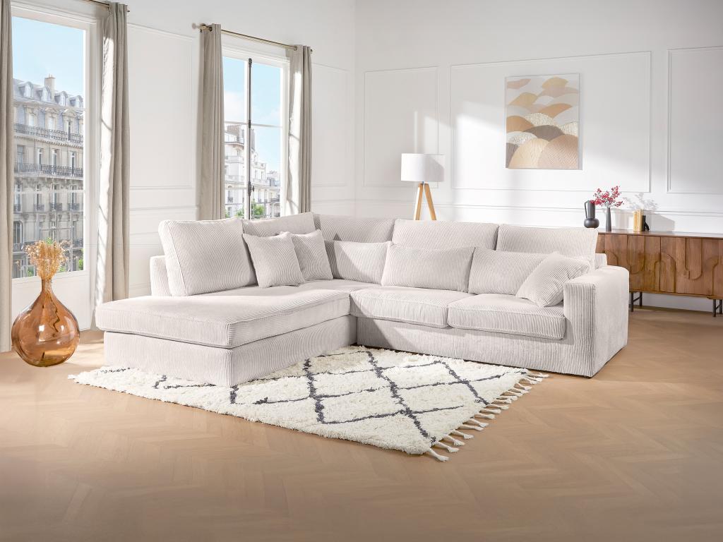 Large left-hand corner sofa in beige corduroy Zensova II BYYL08293