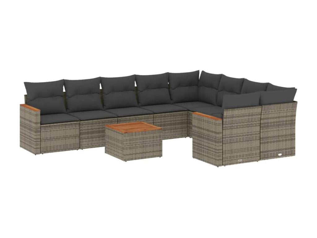Garden furniture set with cushions, 10 pieces, grey woven resin MKUM02007