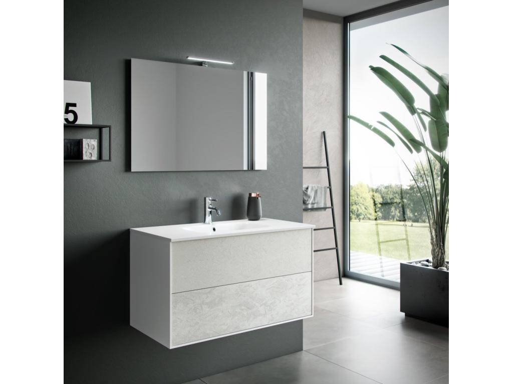 Zensova 100cm White Wood Bathroom Vanity Unit with 2 Drawers and LED Mirror GMUC76515