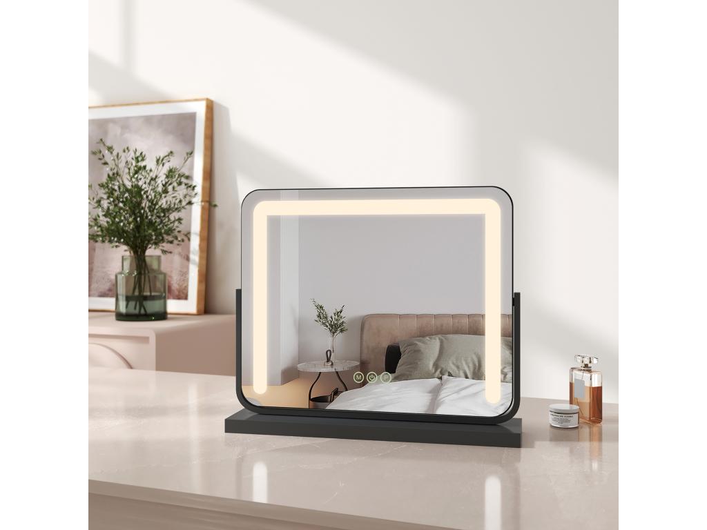 Zensova 50x41.6cm Cosmetic Mirror with 3 Adjustable Color LEDs, Square Mirror, 360° Rotatable, METQ42792