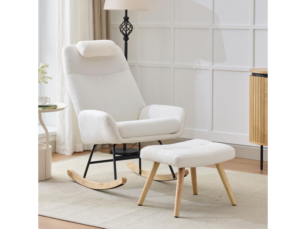 Zensova velvet rocking chair with footrest and headrest - 54x98x96.5 cm - White IVWG62230