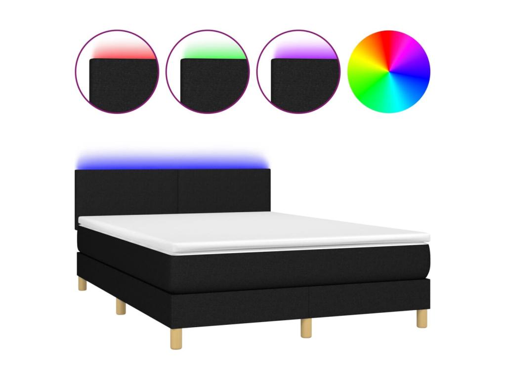 Upholstered bed base with mattress and LED lighting, black, 140x190 cm, fabric CHLC12543