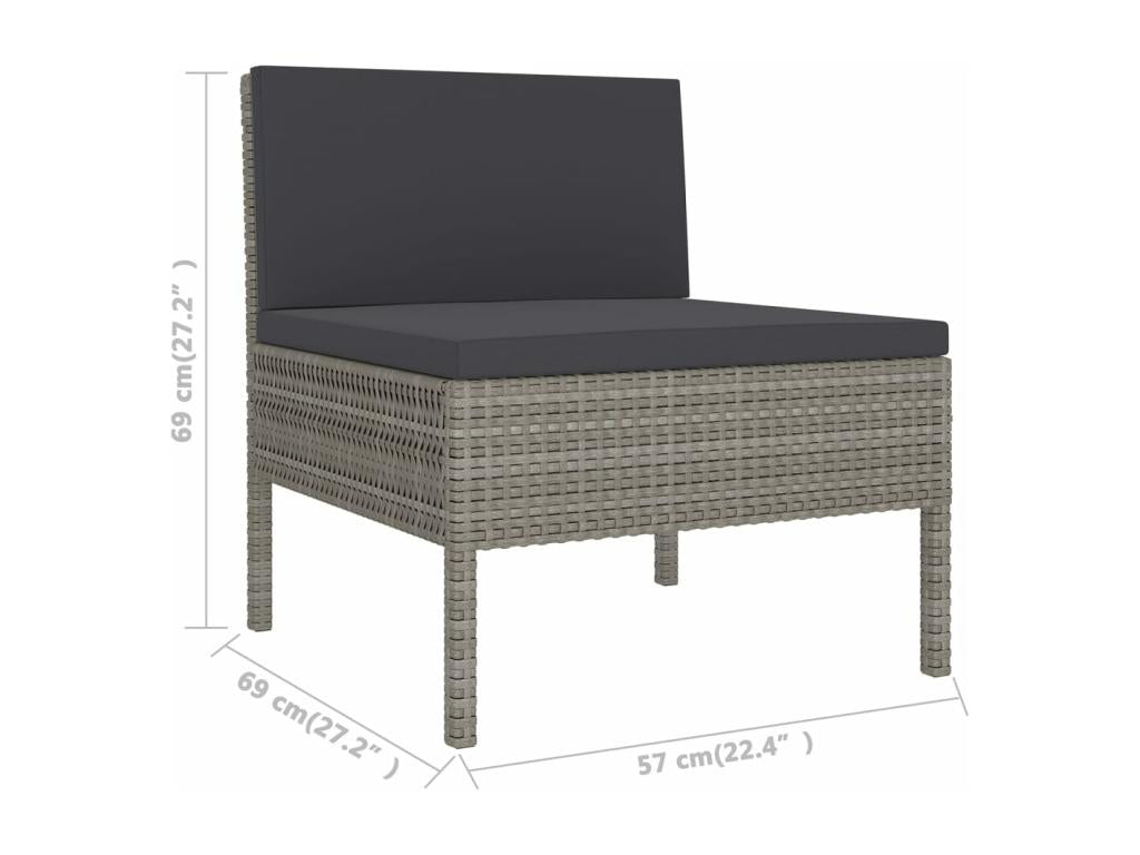 8-piece garden furniture set with cushions, grey wicker resin JBFV87243