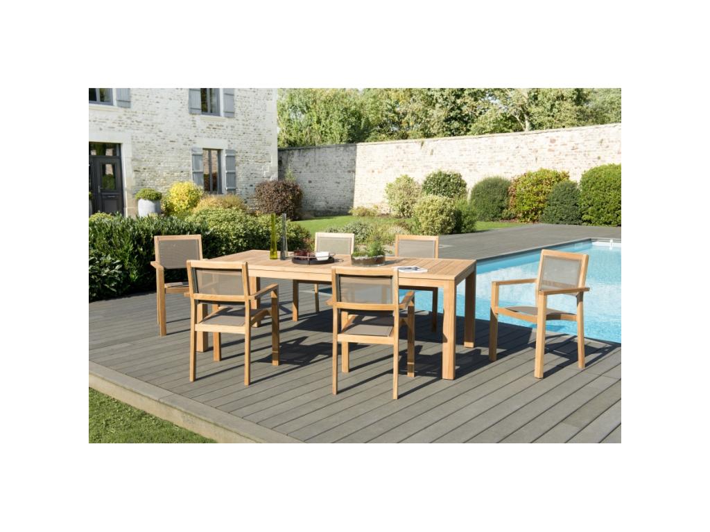Elariva - Teak Wood Garden Furniture Set for 6/8 people - 1 Rectangular Table 220x100 cm and 6 Stackable Armchairs YIRD35269