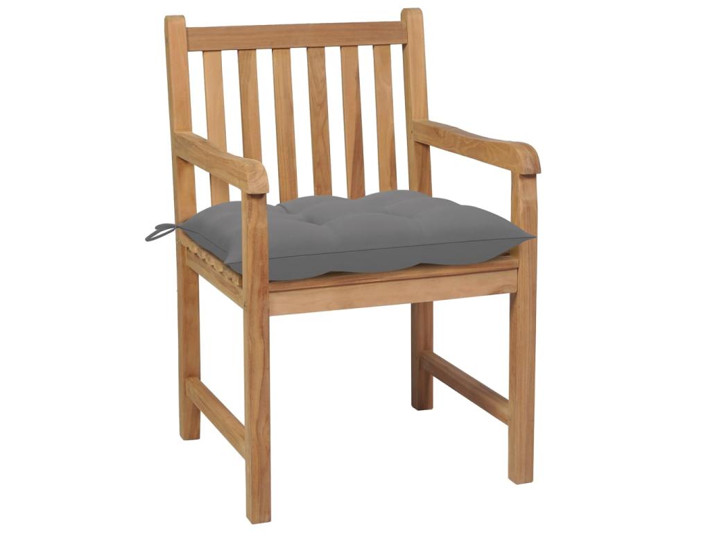 6-piece garden chairs with grey cushions, solid teak wood VTAF33755