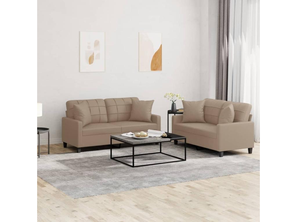 2-piece sofa set with cappuccino faux leather cushions GLQN93251