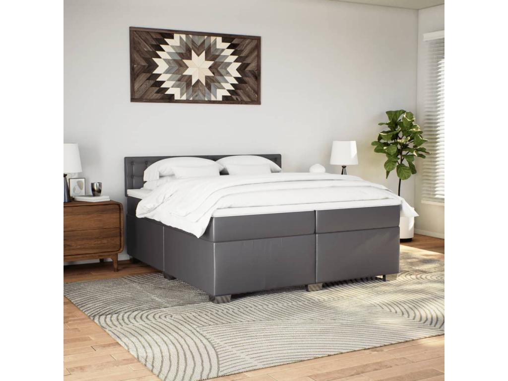 Bed base with mattress, Grey, 200x200 cm, Faux Leather, NSUD23873