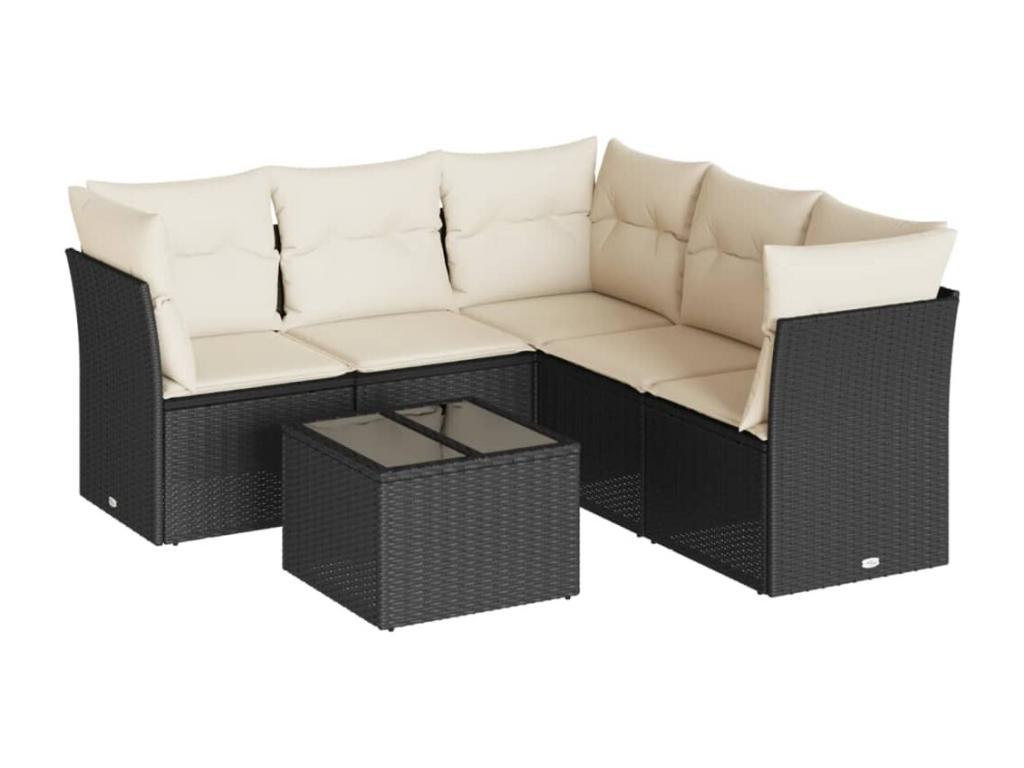 6-piece garden furniture set with cushions, black woven resin BSUU66717