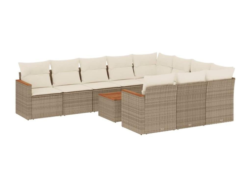 11-piece garden furniture set with beige woven resin cushions VCNU82108