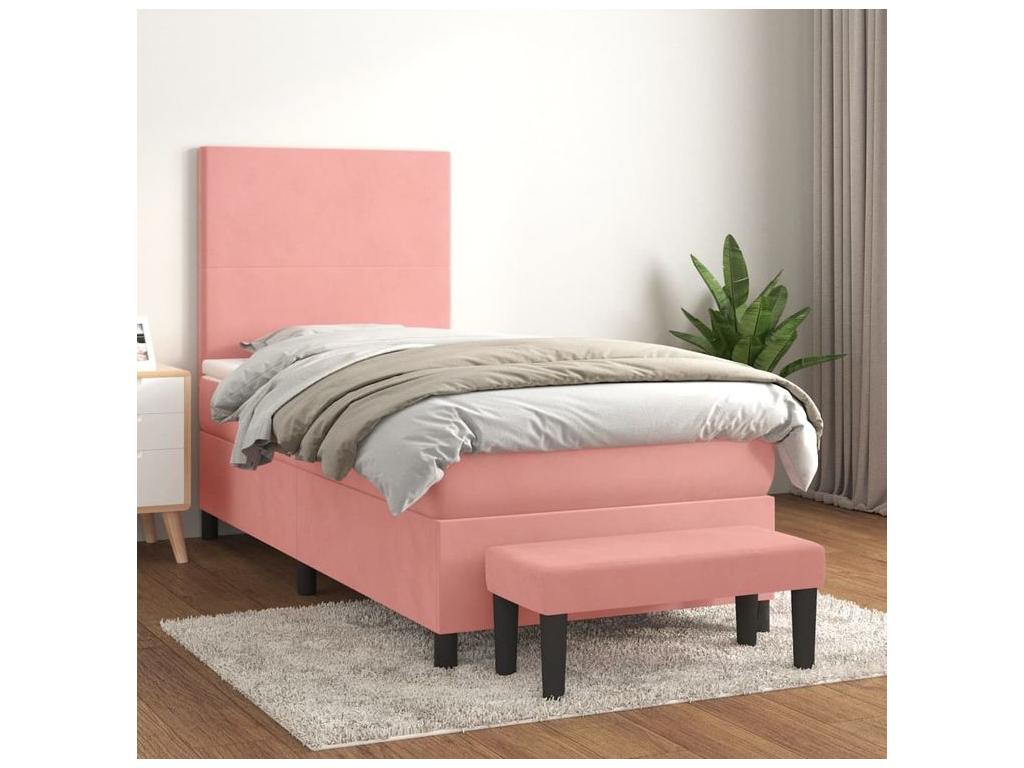 Bed base with mattress, Pink 100x200 Velvet GJAZ29515