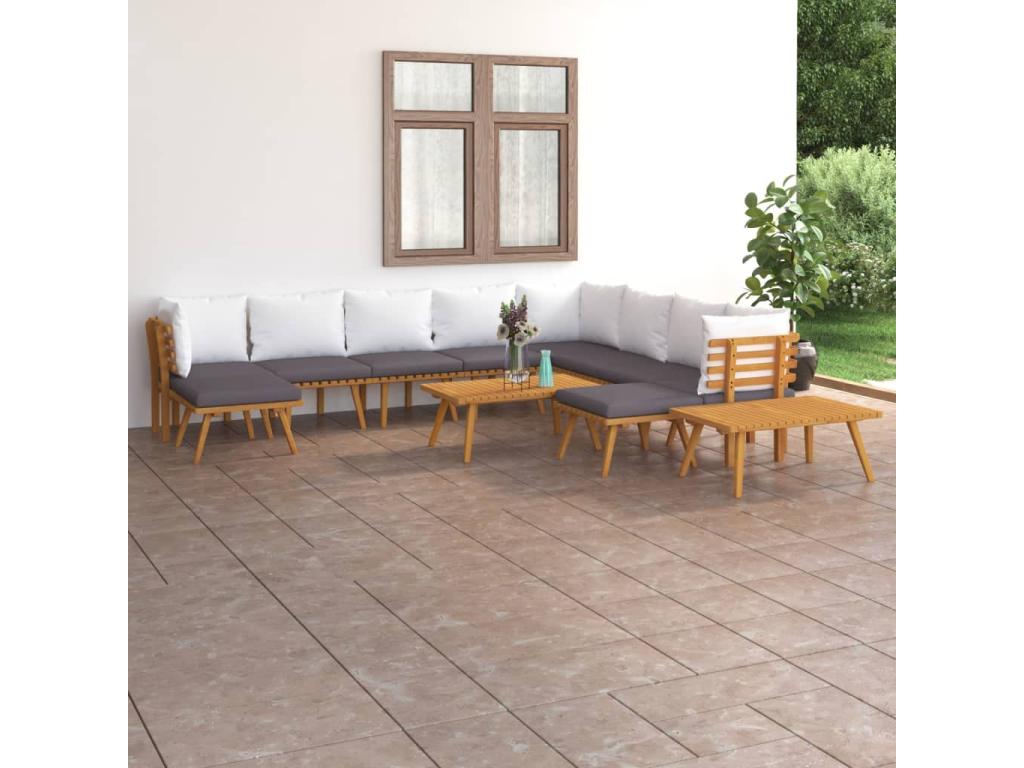 12-piece garden furniture set with cushions, solid Lumenao wood, ABEJ97657