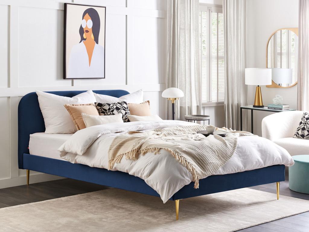 Bed with Zensova Velvet 180x200 cm Navy Blue SPPG99061