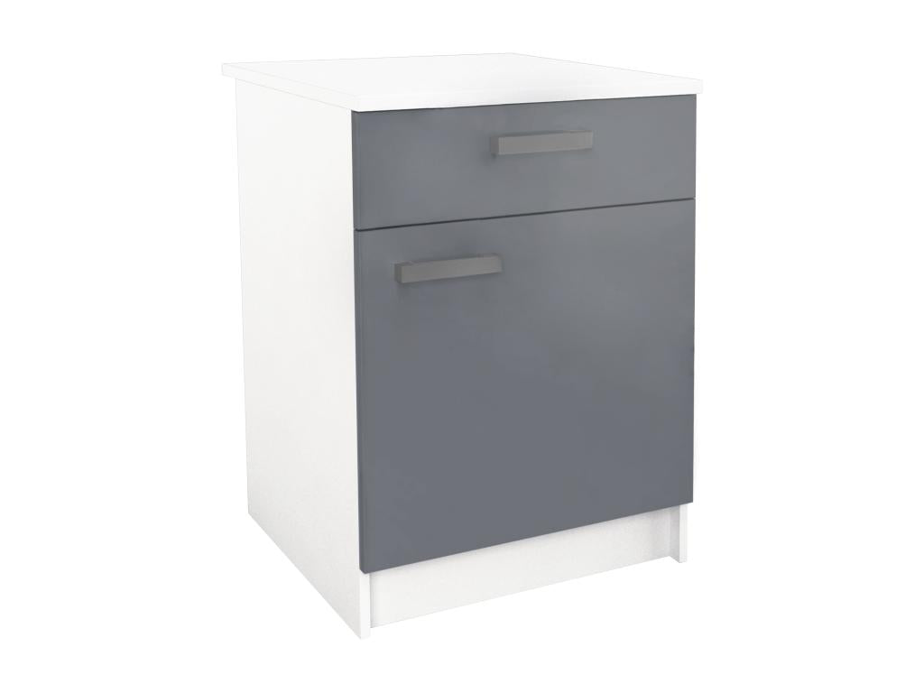 Kitchen cabinets - 1 base cabinet / 1 wall cabinet - 2 doors / 1 drawer - Glossy grey and white - Zensova XAIN50601