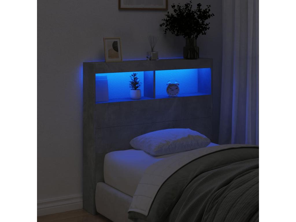 Headboard wardrobe with LED lighting, concrete grey, 100x17x102 cm SUYV34825