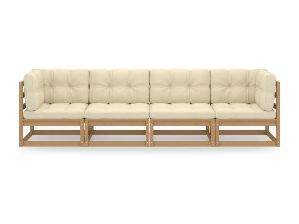 4-seater garden sofa with cushions, solid pine wood QPWD06004