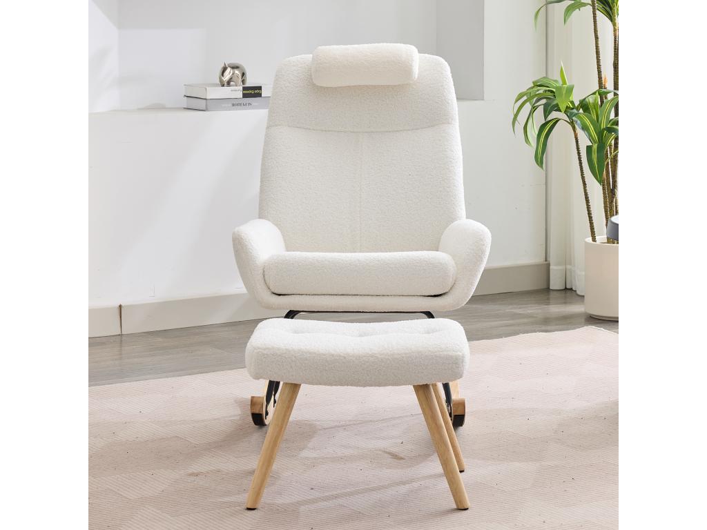 Zensova velvet rocking chair with footrest and headrest - 54x98x96.5 cm - White IVWG62230