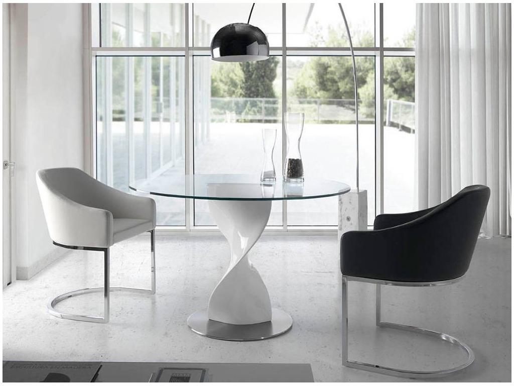 Round table with glass top and cream lacquered fiberglass base, Zensova - Dimensions: D 110 x H 76 cm TKRJ08355