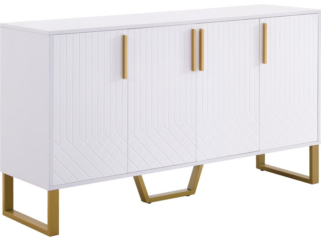 Modern sideboard - 4 textured engraved doors with gold handles - White MZYO11804