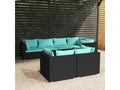 7-piece garden furniture set with cushions, black woven resin, FOKC20846
