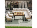Metal garden furniture set, modular sofa and coffee table with 2 armchairs, 7-8 seater, Beige GAAJ09556